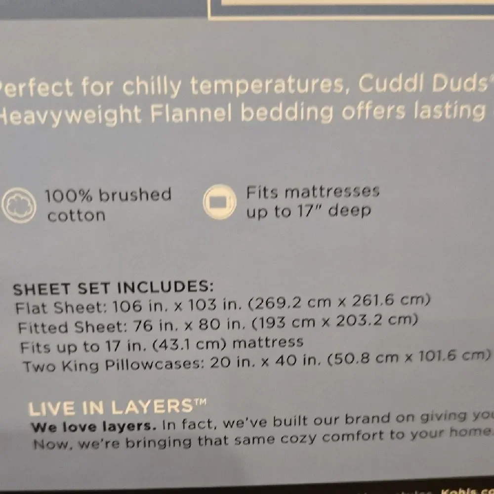 Cuddl Duds Cozy Bedding Sheets 100%Brushed Cotton